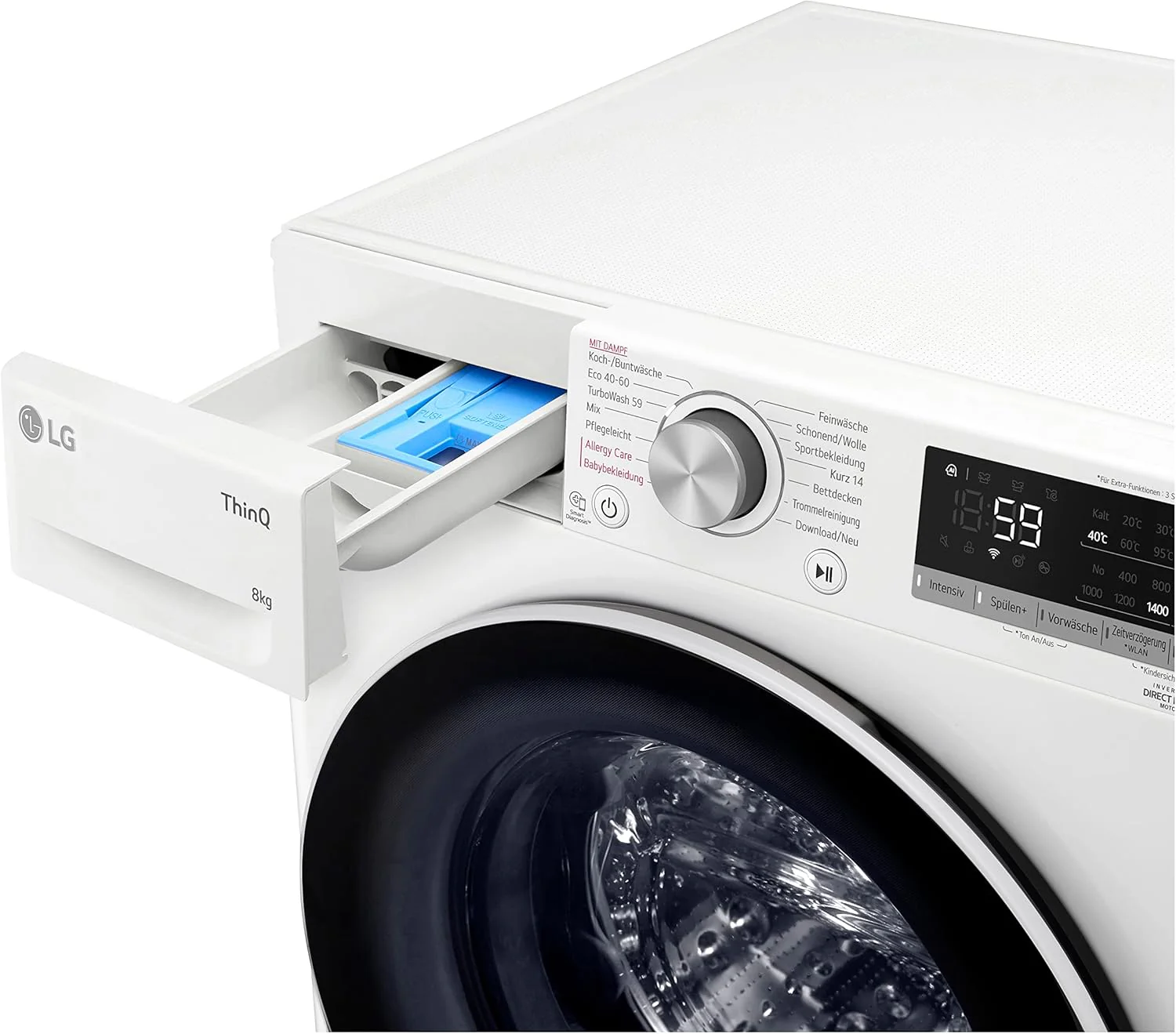 LG F4WV7080, Klasse A, Voorlader Wasmachine 8 kg, 1400 tpm, AI Direct Drive, Wi-Fi, Dieptereiniging met Stoom, Grote Capaciteit, TRIPLE A, Veiligheidsglas Buitendeur, 62 x 60 x 85 cm ? Wit