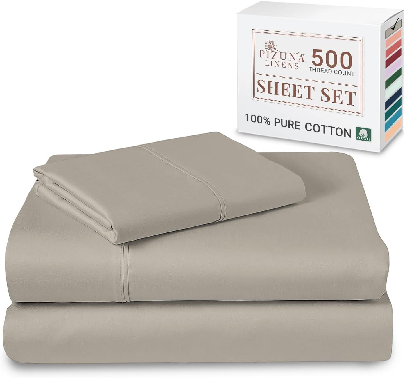 Pizuna 500TC Single Bed Sheet Set 100% Combed Cotton, Simply Taupe, 3 Piece