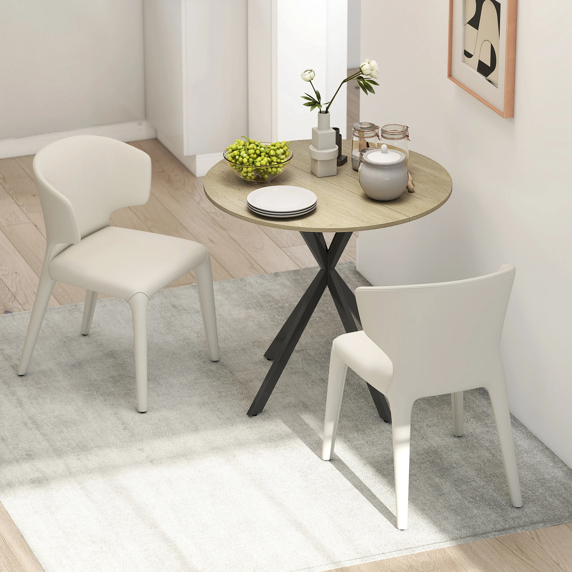 HOMCOM 80cm Industriële Ronde Eettafel - Eik