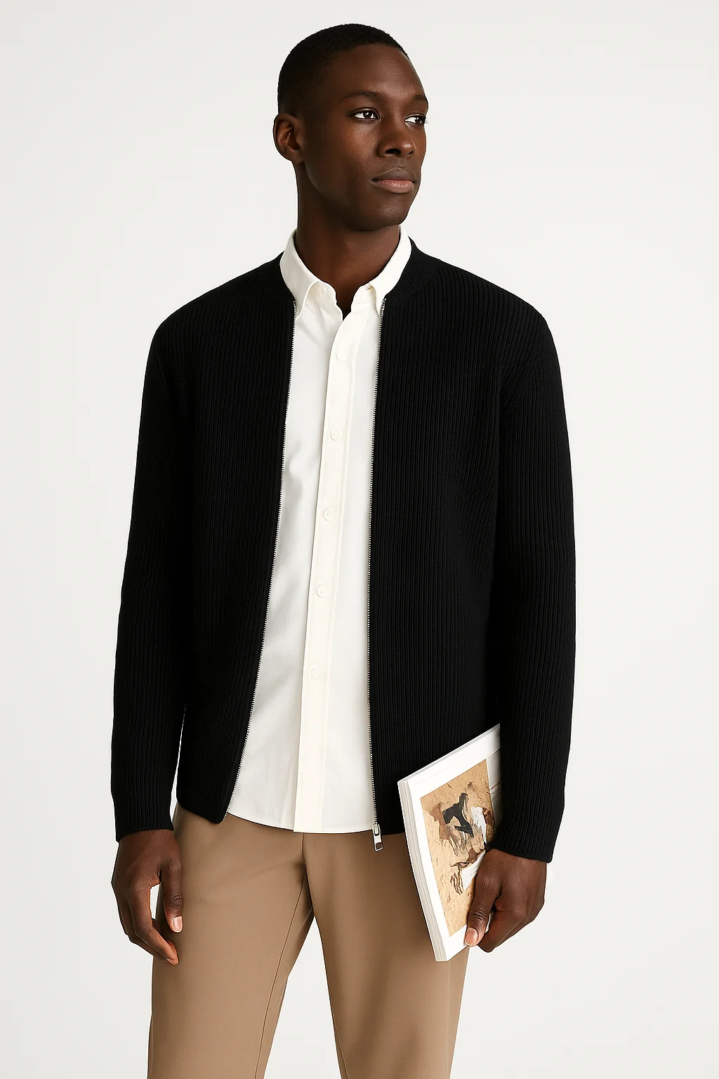 Herren-Strickpullover mit Rei?verschluss und Rippstrick | Modern und minimalistisch