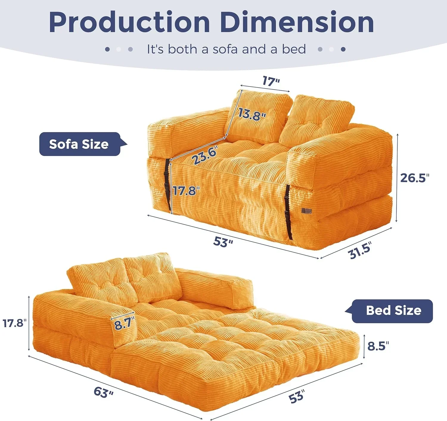 Folding Sofa Bed L-Shaped Convertible Sofa Bed with Armrests and Pillows