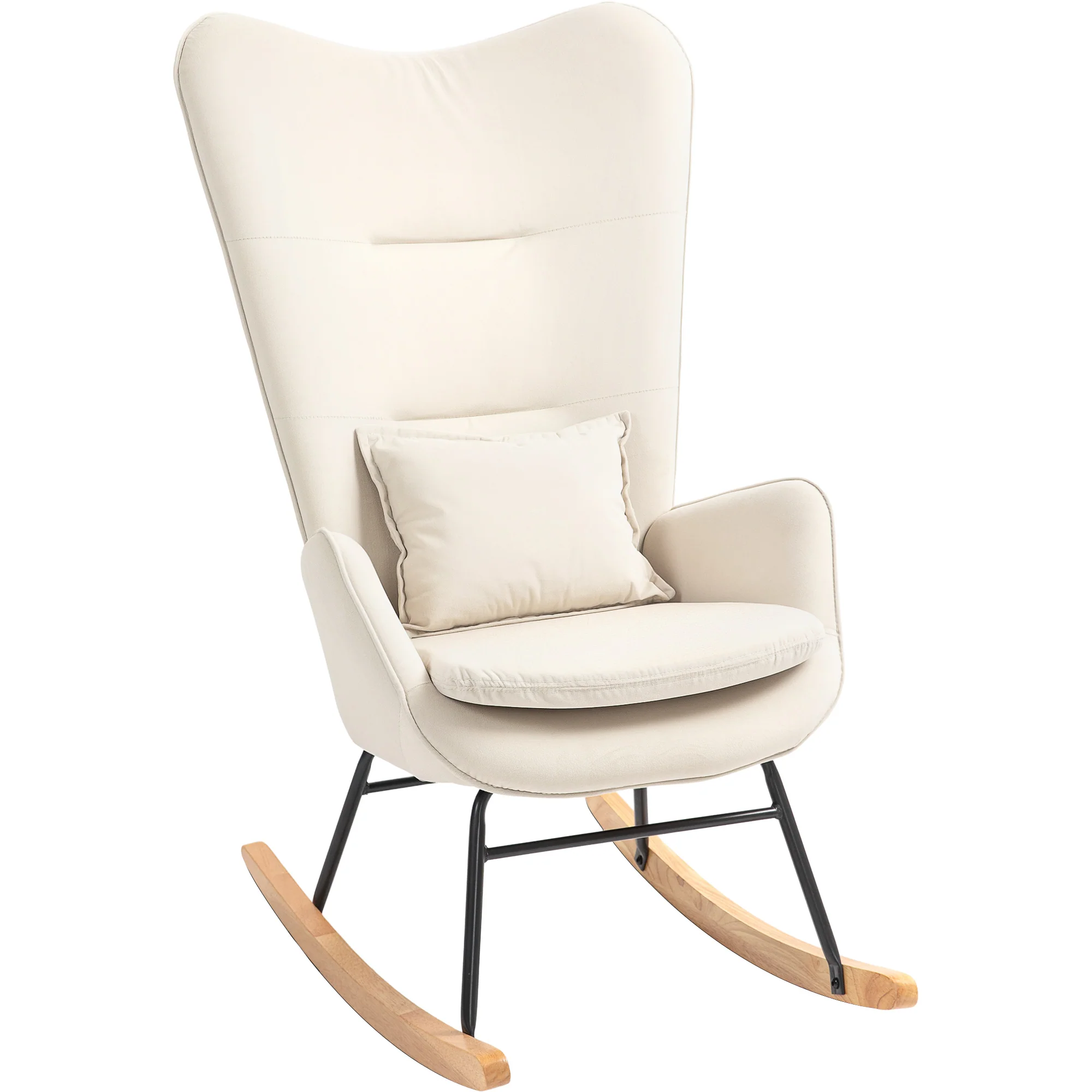 HOMCOM Schommelstoel in Samt-uitstraling met Lendenkussen, tot 120 kg, 67 x 85 x 112 cm, Crèmewit