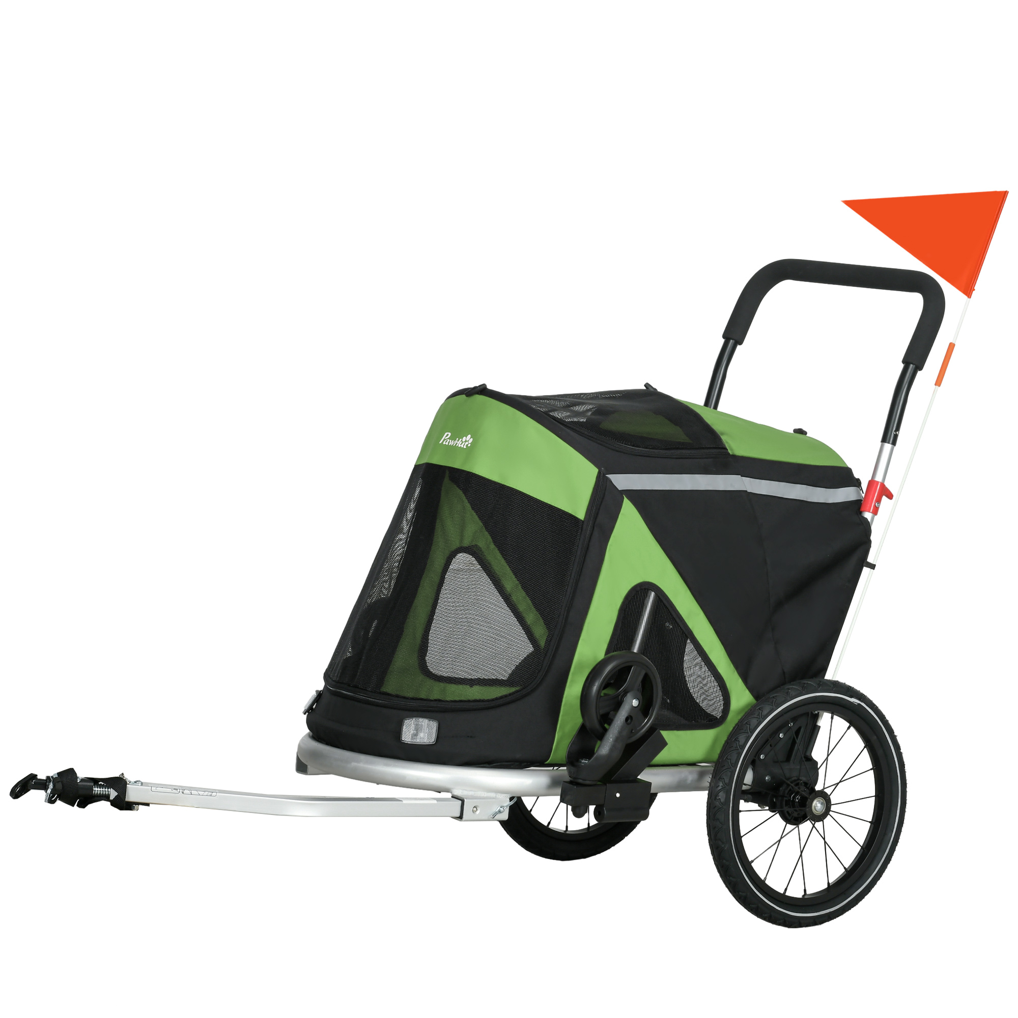 2-in-1 Hondenbuggy Hondenjogger Fietskar, 2 Reflectoren, 1 Veiligheidslijn, 150 x 68 x 95 cm, Groen