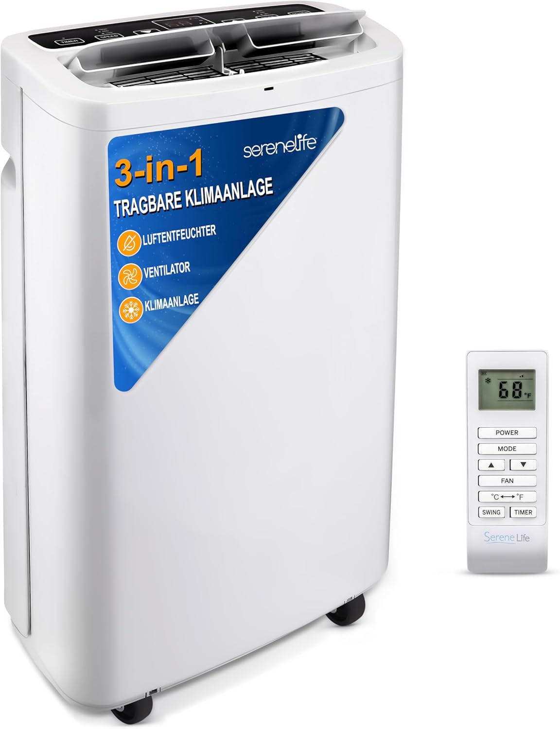 SereneLife Mini Klimaanlage mobil, 3-in-1 mobiles Klimagerät mit Abluftschlauch – Luftkühler, Luftentfeuchter & Ventilator, Air conditioner – 9.000 BTU, 1,5L Feuchtigkeit/Stunde, kühlt Räume bis 42 m2