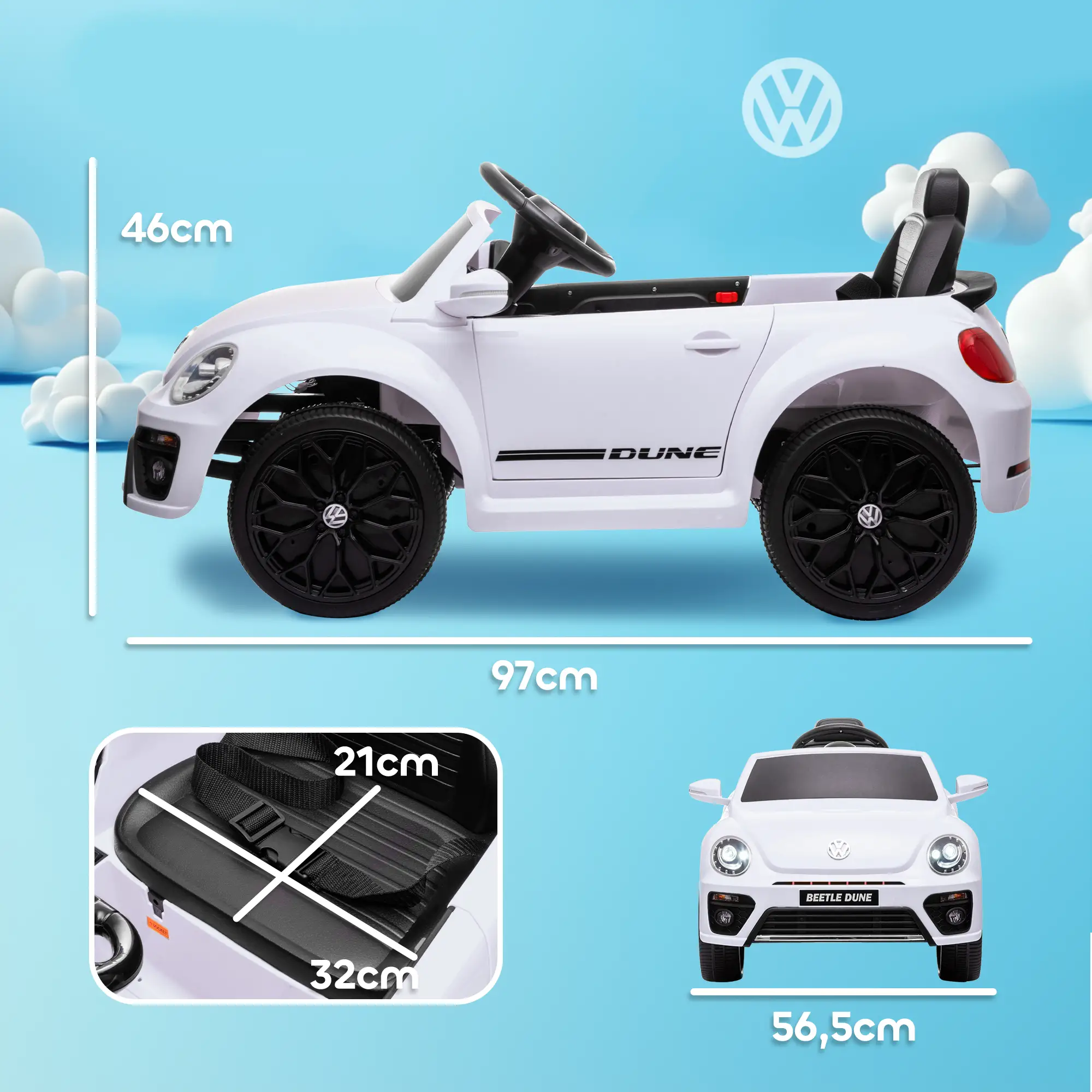 AIYAPLAY Kinder elektrische auto 12V met afstandsbediening Wit