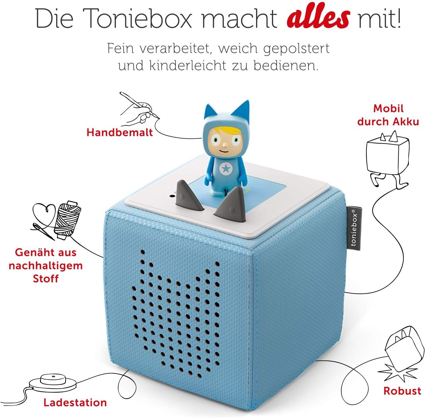 Toniebox Extrapack – Toniebox Starterset Blau mit Kreativtonie + 4 x Disney Tierische Helden Hörfiguren, Audioplayer für Hörbücher und Lieder, kabellose Musikbox mit Disney Hörspiel