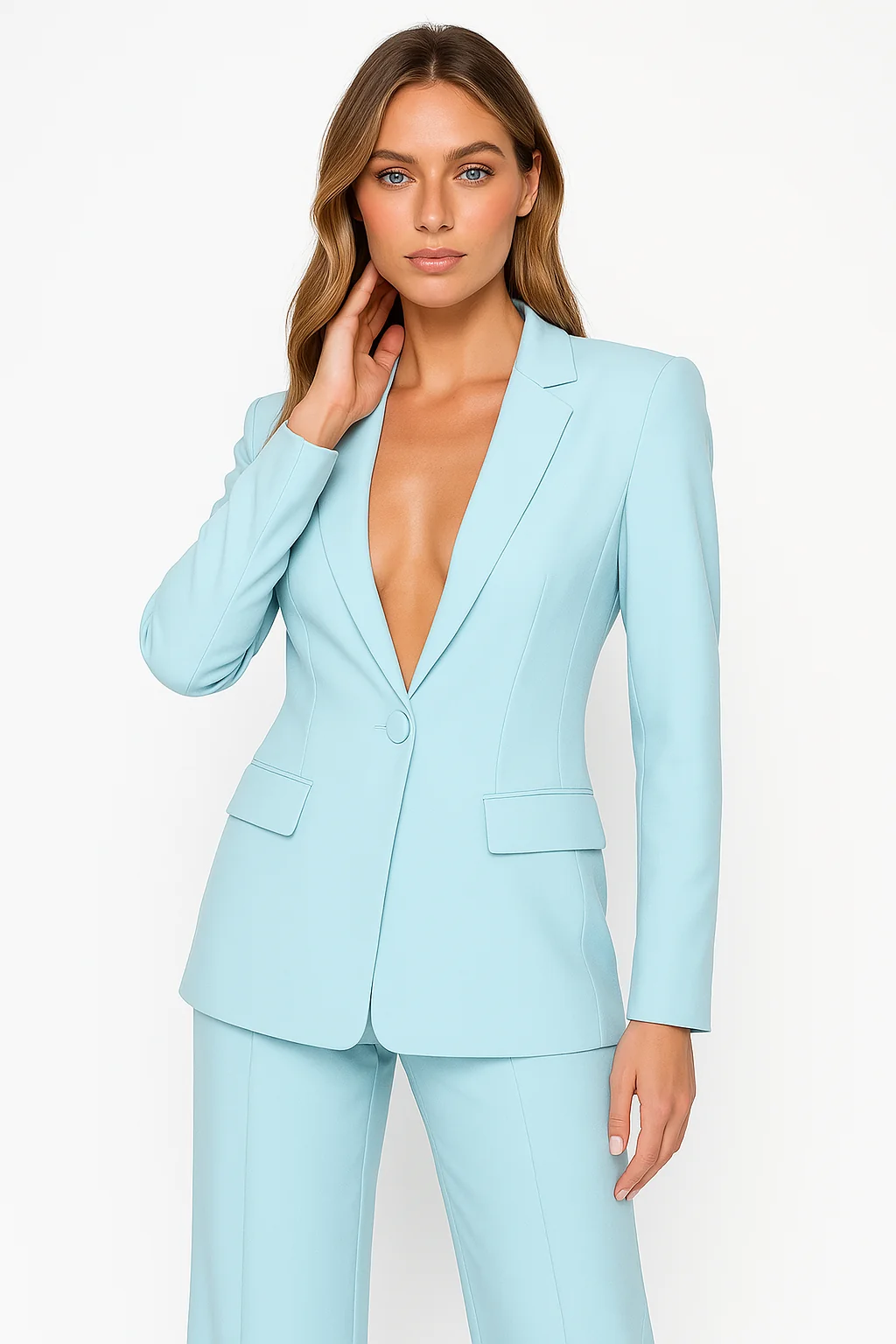 Eleganter Damen-Hosenanzug mit tiefem Ausschnitt �C Blazer & Hose mit geradem Bein