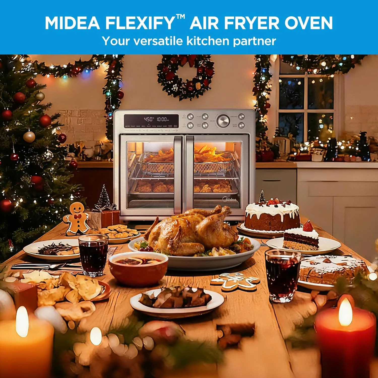 Midea Flexify French Door Toaster Oven Air Fryer Combo, 26.4 QT, Extra Large Air Fryer Countertop