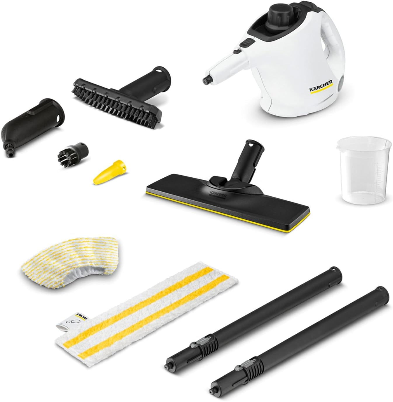 Krcher Dampfreiniger SC 1, Dampfdruck: 3 bar, Aufheizzeit: 3 min., Leistung: 1.200 W, Flchenleistung: 20 m, Tank: 200 ml, mit Hand-, Punktstrahl- und Powerdüse, Mikrofaser-berzug und Rundbürste