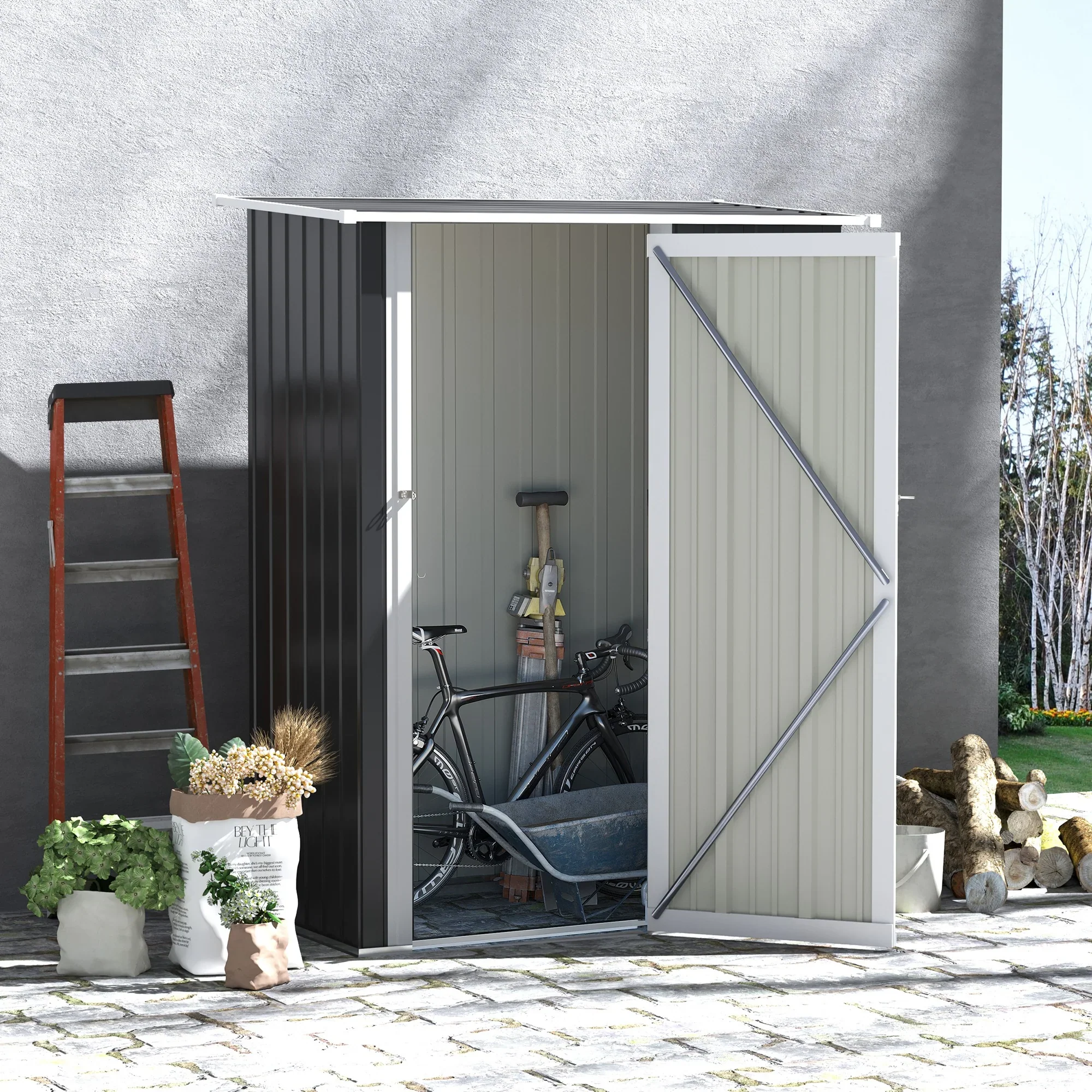 Outsunny Gereedschapsschuur 142��84��189?cm Staal Donkergrijs
