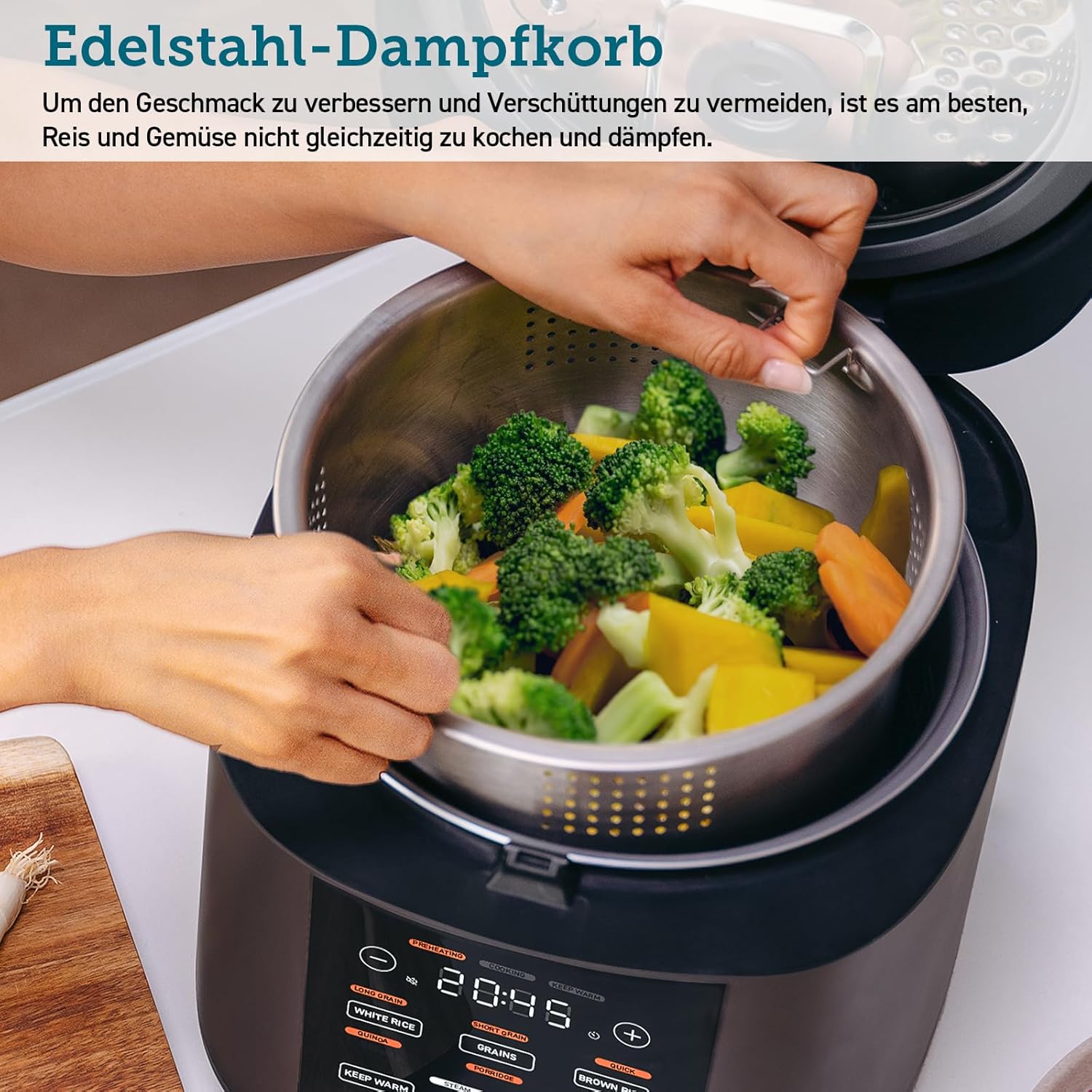 COSORI Reiskocher, Multikocher mit 17 Programme, Rice Cooker 1,8 L, Fuzzy-Logik, Dampfgarer mit Edestahleinsatz, Rezeptbuch, Slow Cooker, Premium Innentopf, Warmhaltefunktion, Timer, Schwarz