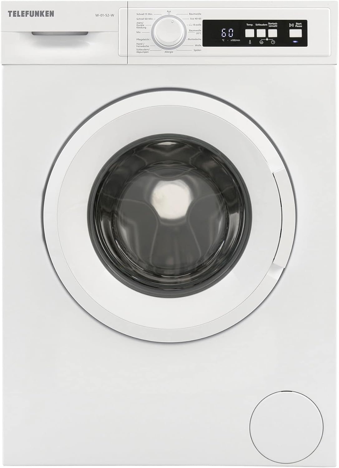 Telefunken W-01-52-W Waschmaschine (5 kg / 1000 U/Min) mit Mengenautomatik und Überlaufschutz / 15 Programme/Startzeitvorwahl/weiß