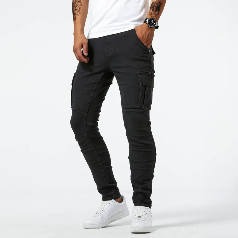 Herren Cargo Jeans aus elastischem Stretch Denim | Slim Fit Freizeithose mit praktischen Seitentaschen f��r Arbeit und Freizeit