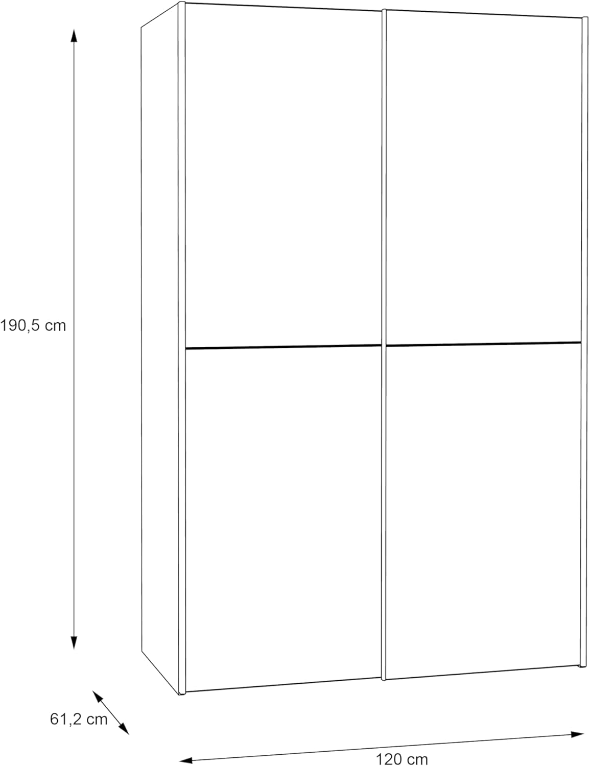 FORTE OZZULA Schrank 120, Kleiderschrank Weiß, Schwebetürenschrank, Schlafzimmerschrank Modern 2-türig mit Einlegeböden und Kleiderstange, 120 cm breit x 190.5 cm hoch x 61 cm tief