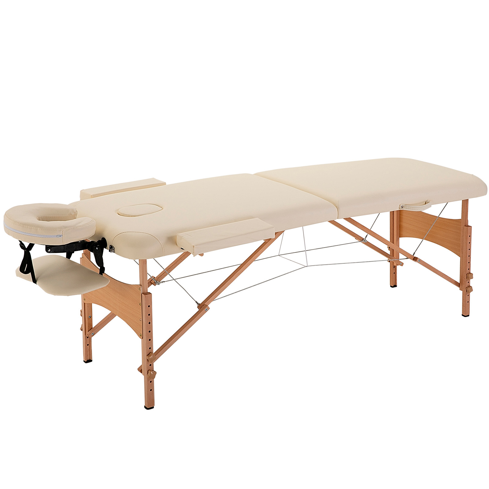 Massagetafel, Opvouwbare Massageliege, In Hoogte Verstelbare Massagebank voor Spa, Salon, Kunstleer, Hout, Cr��me
