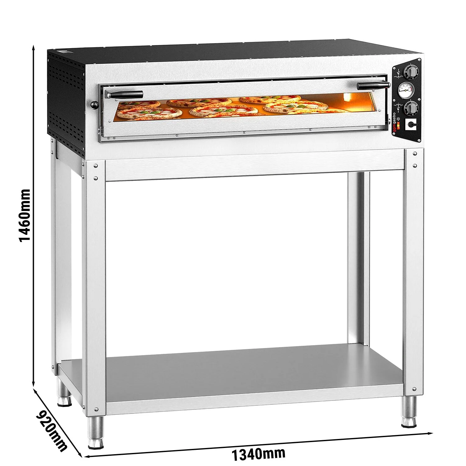 Elektrisk pizzaovn - 1340x920 mm - 6x ? 35 cm (Bred) - opptil 450 ��C - manuell - stabelbar - inkl. understell