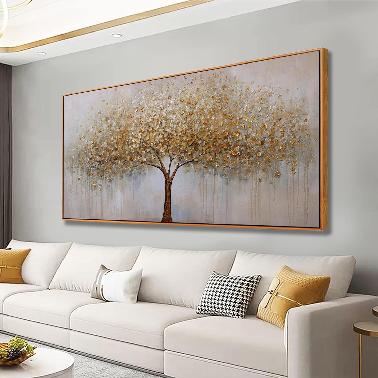 Gold Tree of Life Framed Canvas Art for Home and Office Decor - 20x40