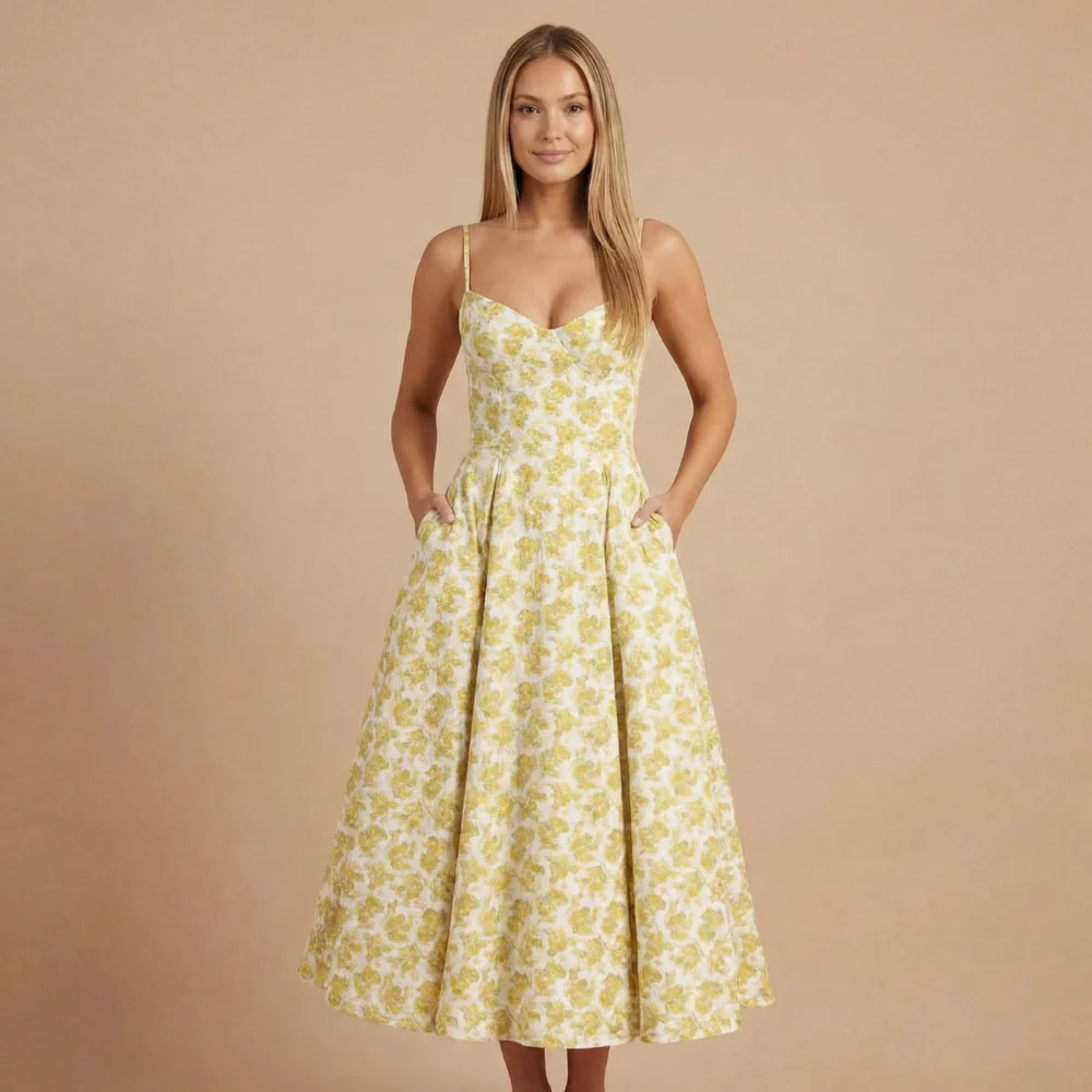 Damen Cocktail-Midikleid mit Herzausschnitt und ausgestelltem Rock