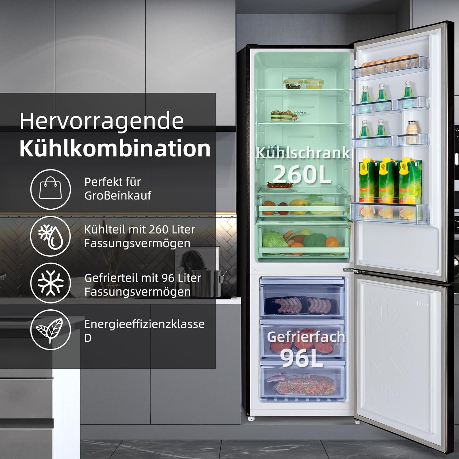 CHIQ CTT107BC Kühlschrank Klein 107 Liter, Höhe 84cm, Tiefe 55cm, Platzbedarf nur 0,3 ㎡, Mikro-Gefrierfach, Vario Box, 7 Temperaturregelstufen, geräuscharm, 87 kWh/Jahr, Schwarz