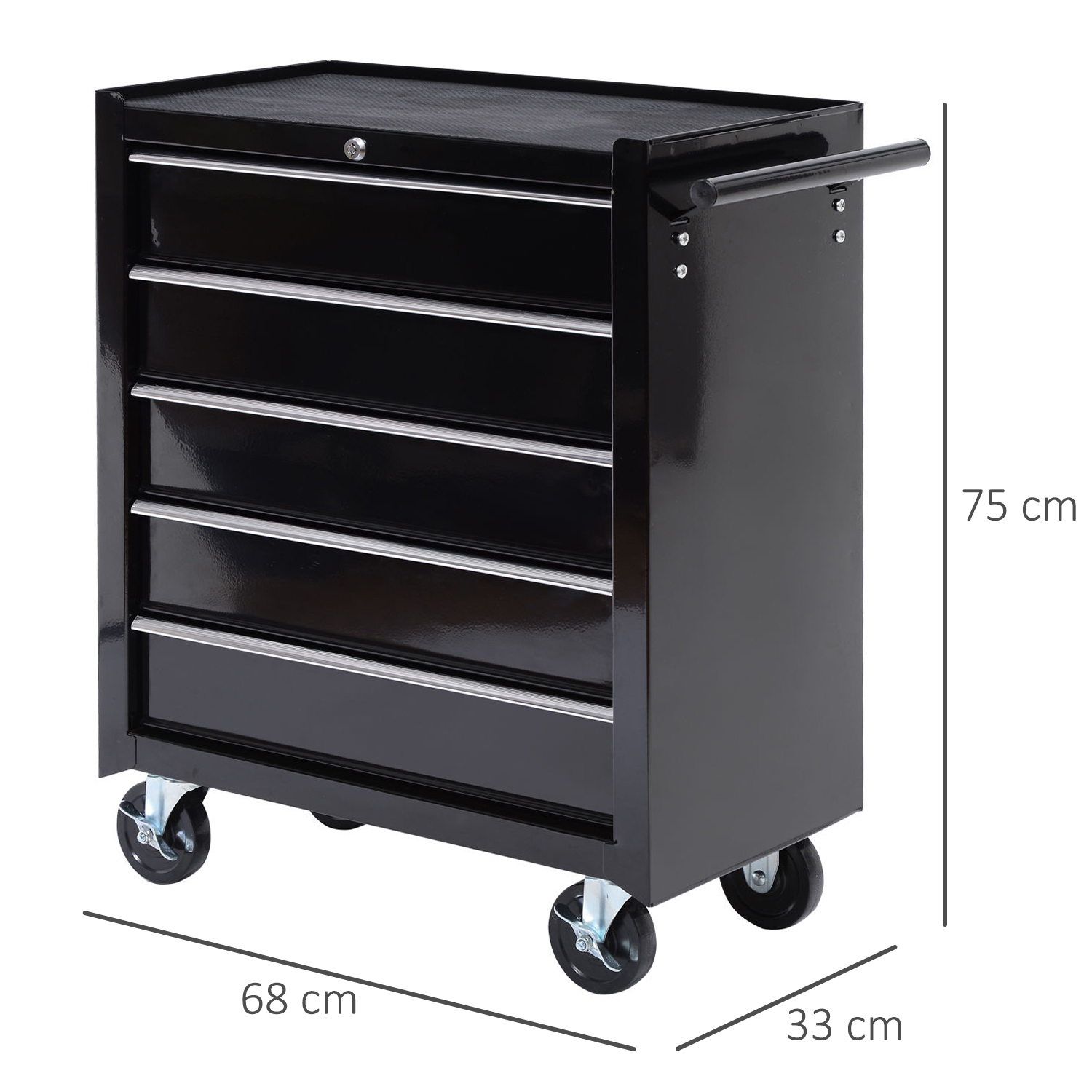 Gereedschapskist, Gereedschapskast, Rolbaar, 5 Laden, Staal, Zwart