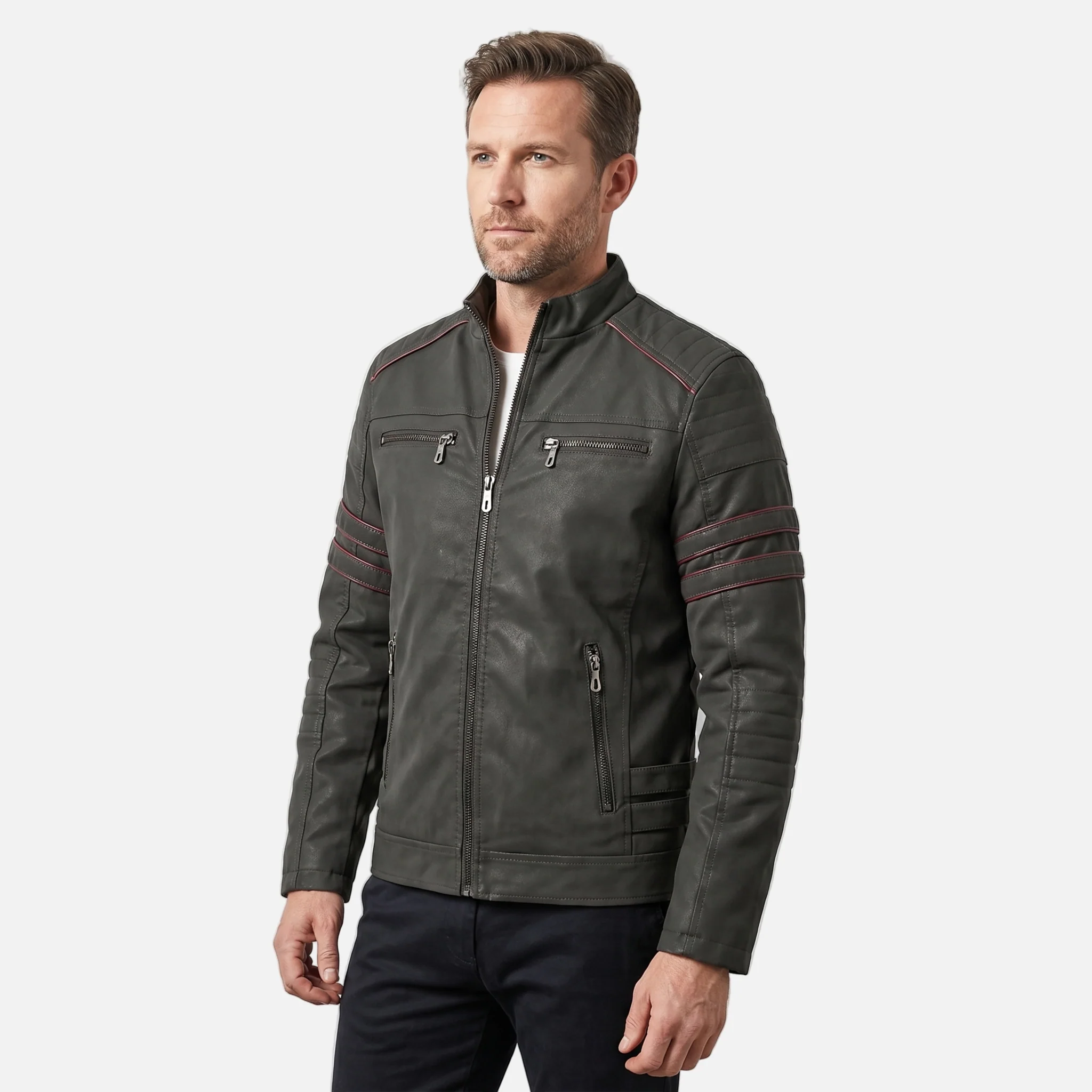 Texturierte Bikerjacke mit Stehkragen f��r Herren