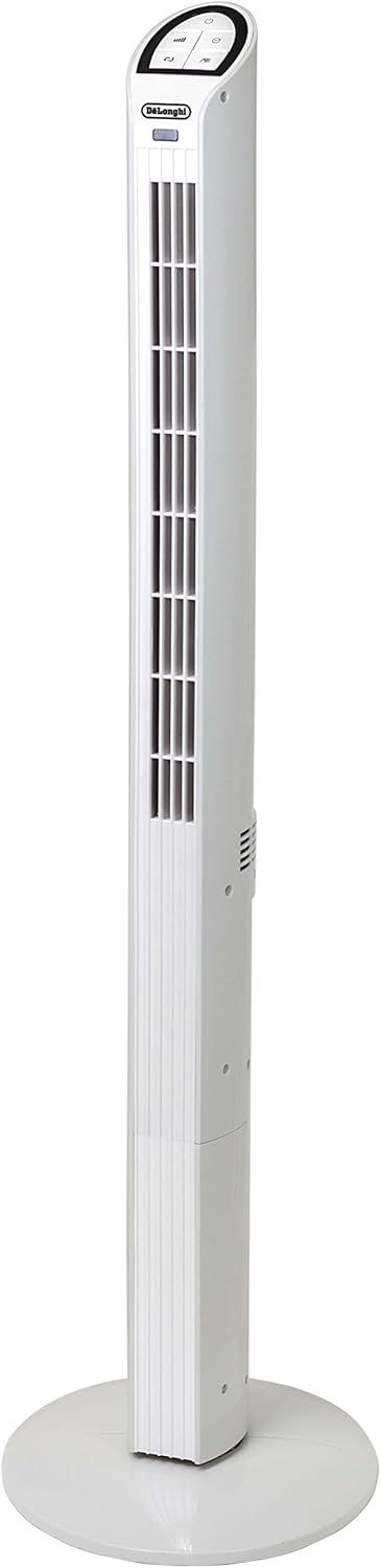 De'Longhi White Tower Fan with Remote, 3 Speeds & 7-Hour Timer