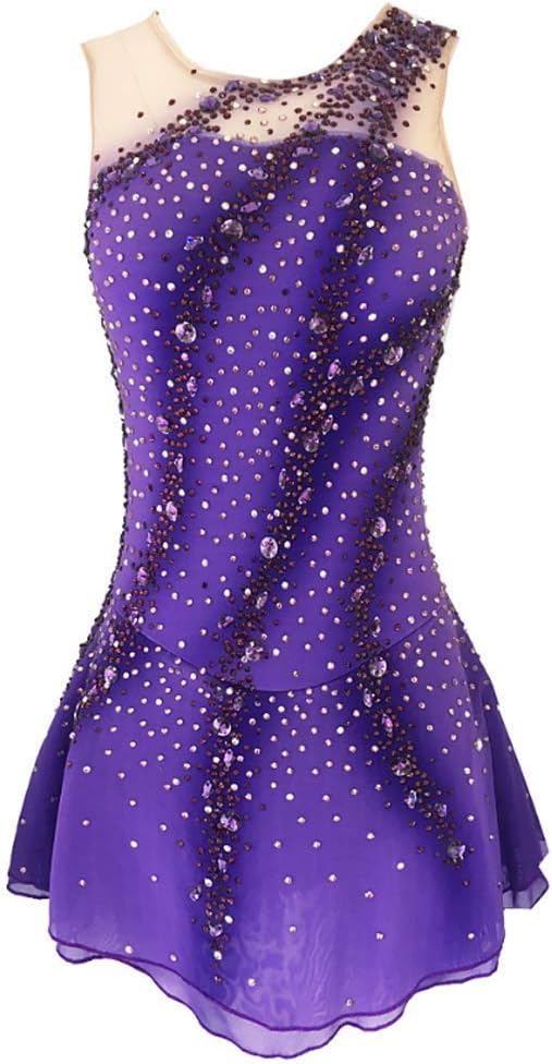 Damen Eiskunstlauf Wettkampf Kleid Mädchen Profi Eislaufen Rock Glänzend Strass Kunst Gymnastik Wear