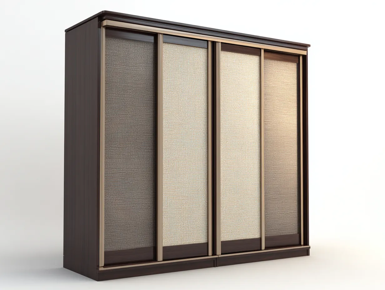 Kleiderschränke mit Schiebetüren-Holzwerkstoff-Rattan-238x66x220 cm-Braun-Beige-Japanischer Stil