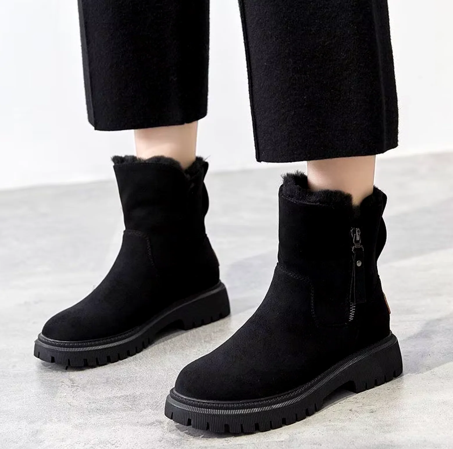 Warme Damen-Stiefeletten mit Fellfutter & Chunky-Sohle