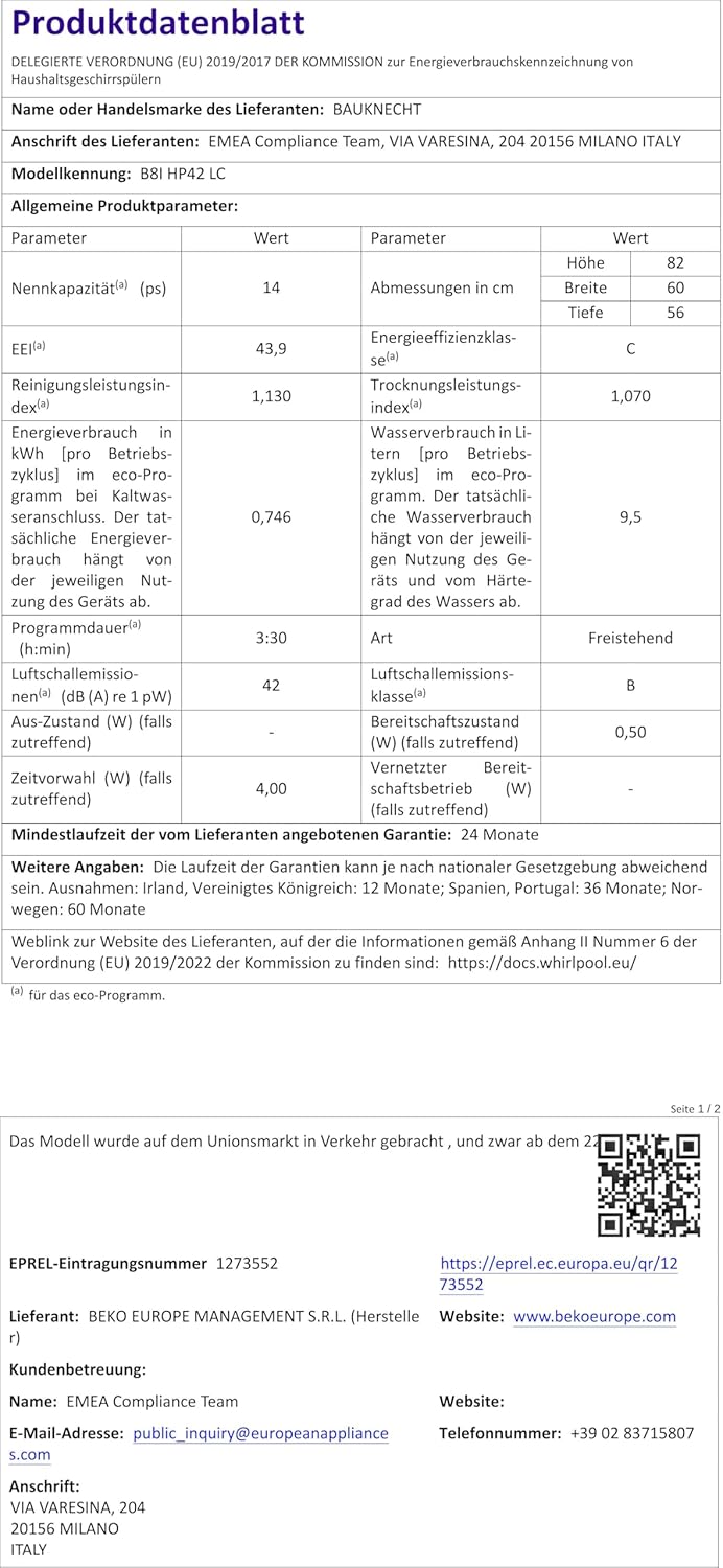 Bauknecht BCIO 3T341 PLET Vollintegrierbarer Geschirrspüler 60 cm /Edelstahl/14 Maßgedecke/10 Standardprogramme und 1 Sensorprogramm/PowerClean/ActiveDry/Besteckschublade/Vollwasserschutz