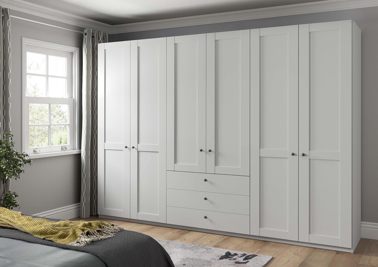 WIEMANN Drehtürenschrank mit 3 Schubkästen, Landhausstil Kleiderschrank 300cm breit, Weiß, Höhe 216cm, Marlow