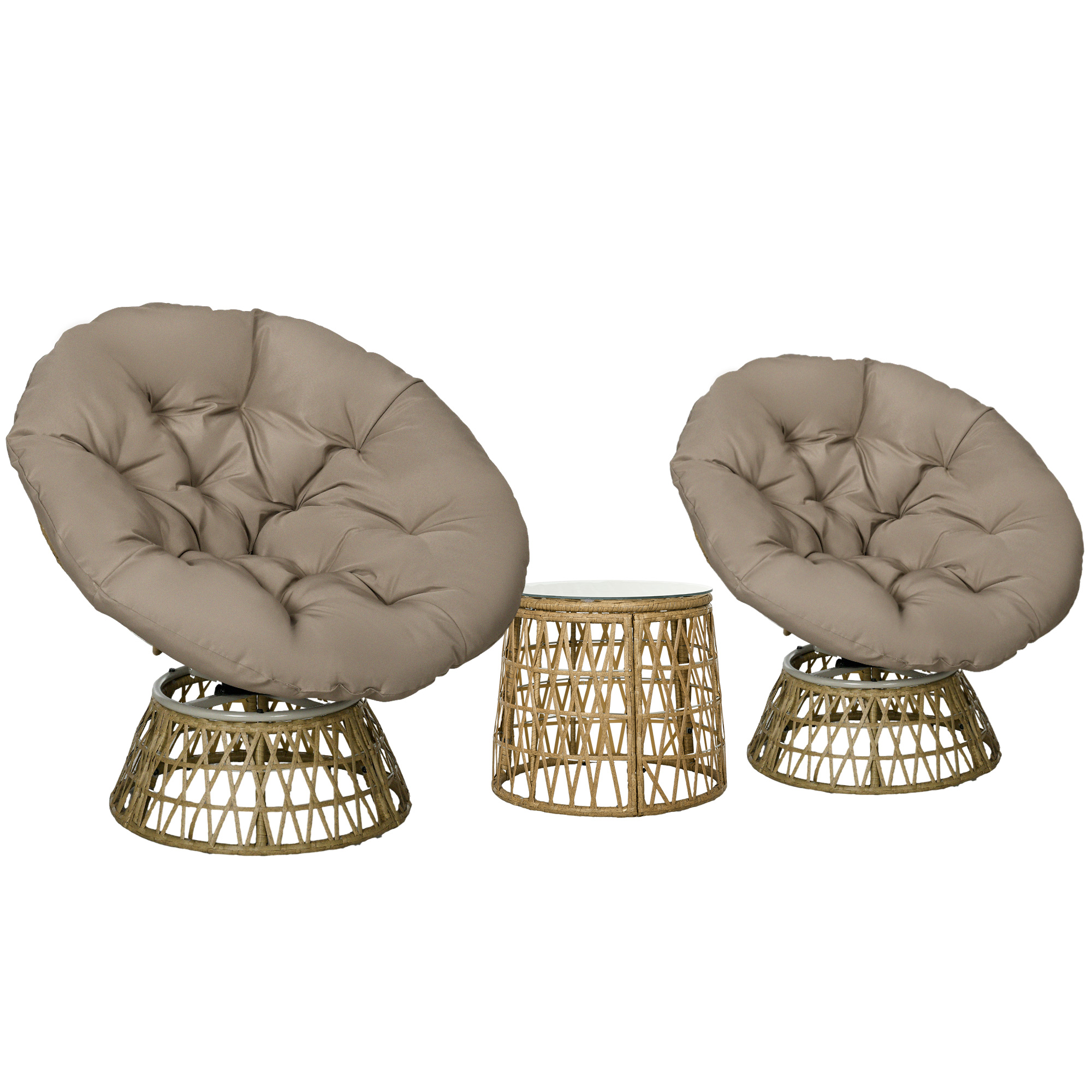 Tuinmeubelset 3-delig, Bistroset - Weerbestendig - Afneembare kussens - 85 cm x 70 cm x 82 cm - Natuurlijk + Lichtbruin