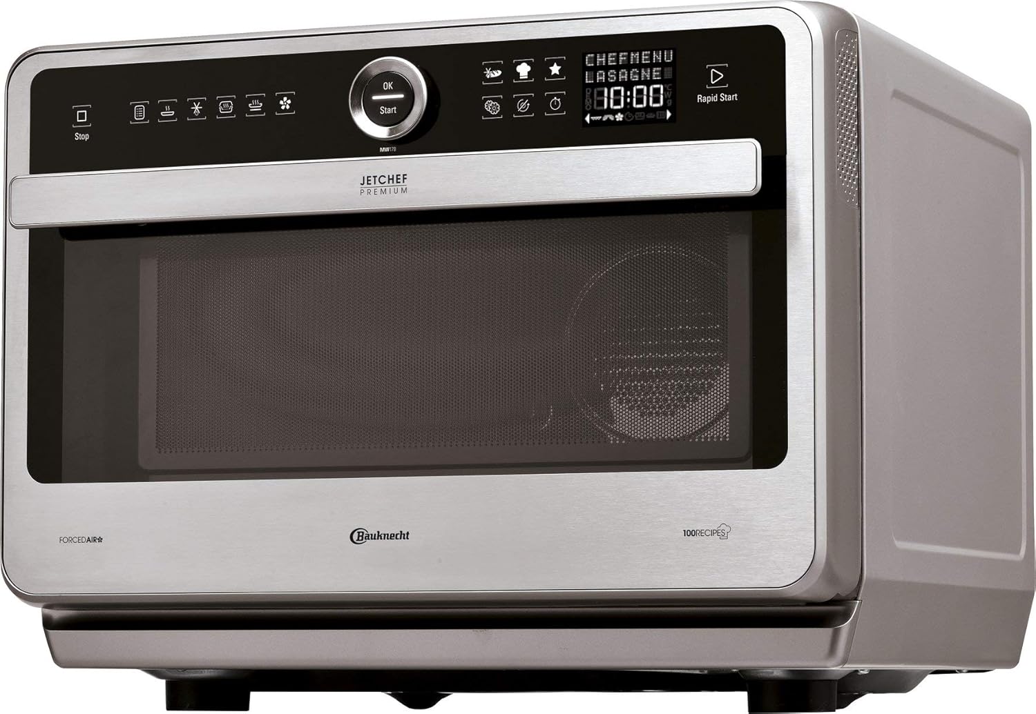 Bauknecht Jet Chef MW 179 IN Edelstahl 5in1-Multifunktionsmikrowelle/ 1000 W/ 33 L Garraum/Heißluft 1500 Watt/ Quartz Grill 1200 W/DualCrisp/ Dampfgaren/Schmelz- und Schnellauftau-Funktion