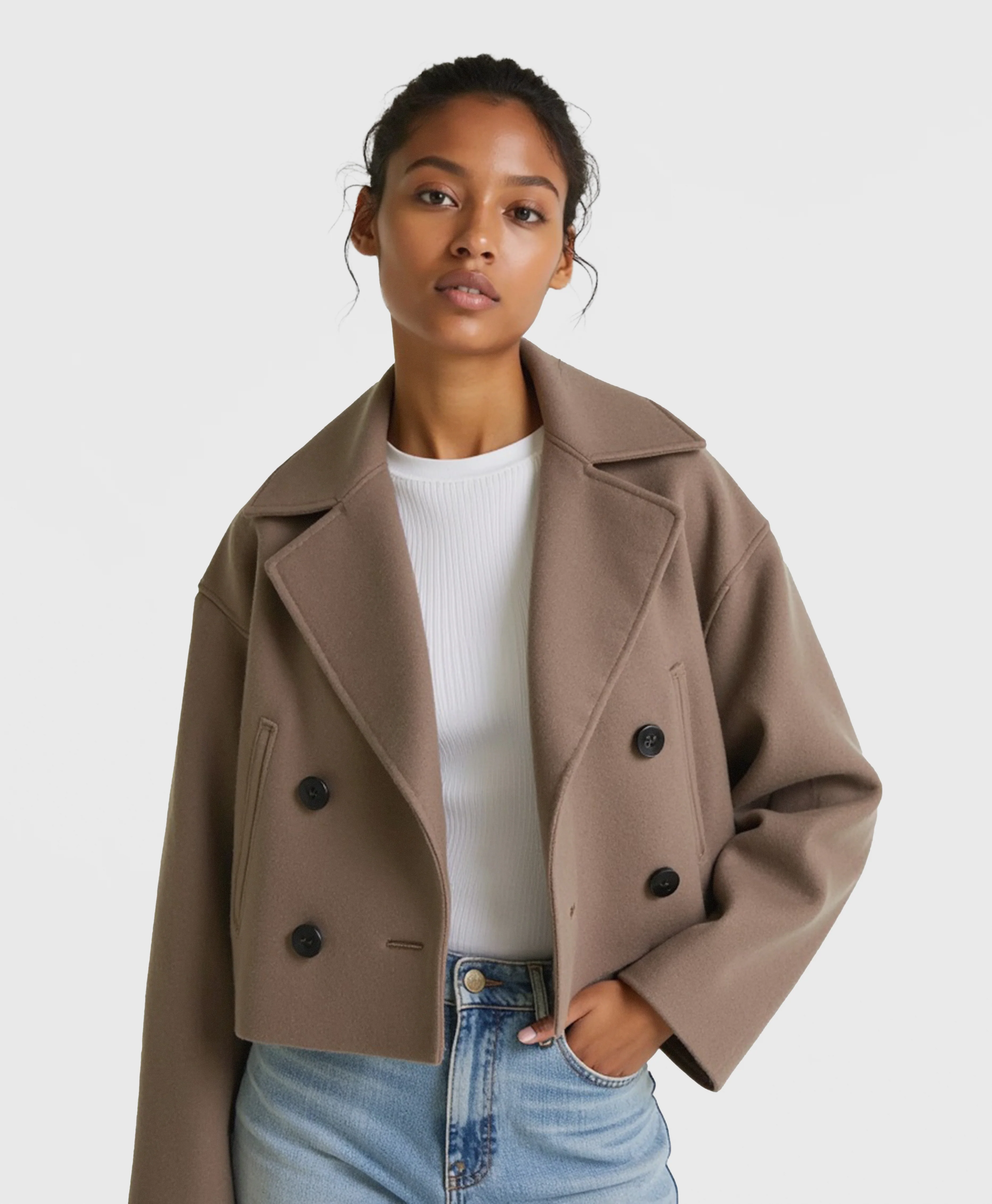 Strukturierte Kurzjacke f��r Damen mit Doppelknopfleiste