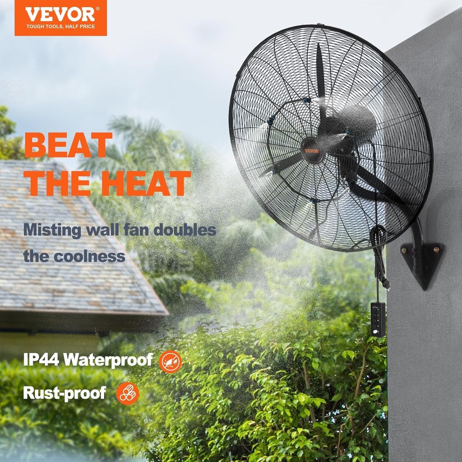 VEVOR Nebelventilator, 61,6 cm oszillierender, wasserdichter Ventilator, 3 Geschwindigkeiten, 7000 CFM, gewerblicher oder privater Ventilator zur Kühlung von Lagerhäusern, Gewächshäusern, Werkstätten