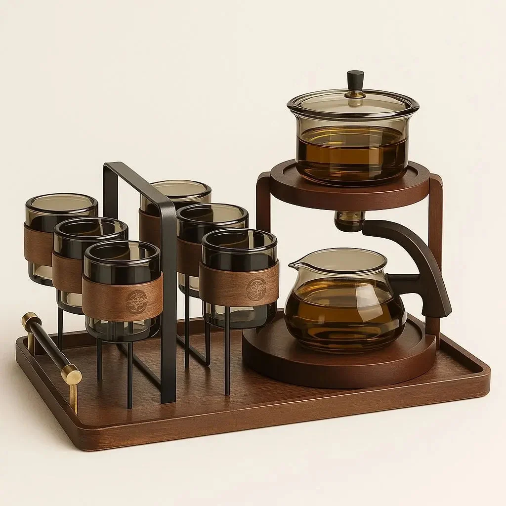 Elegantes Glas-Tee-Set mit Gestell