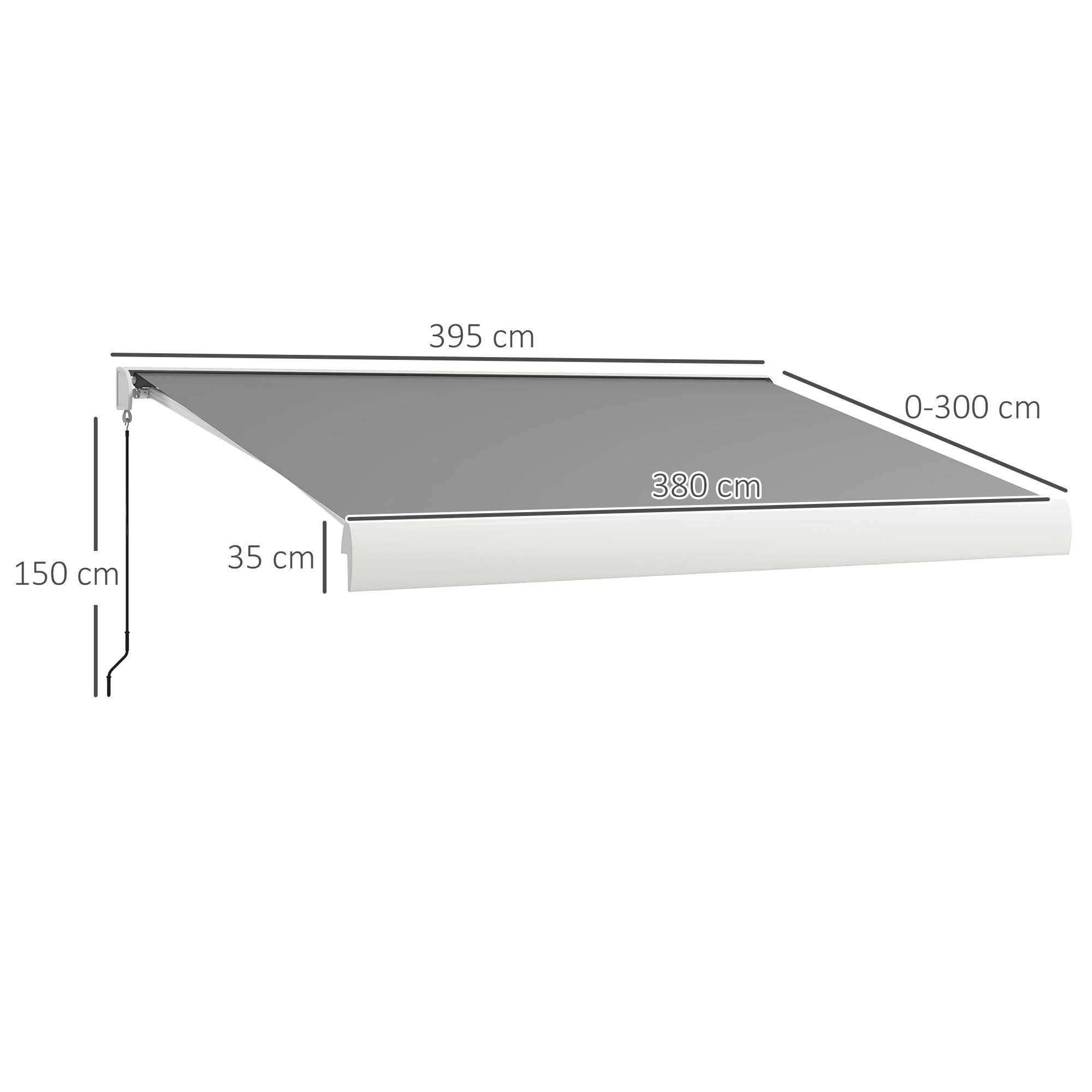 Outsunny Zonwering, elektrisch/handmatig uitschuifbaar, Volledige cassette, Afstandsbediening, Aluminium frame, 4 x 3 m, Lichtgrijs