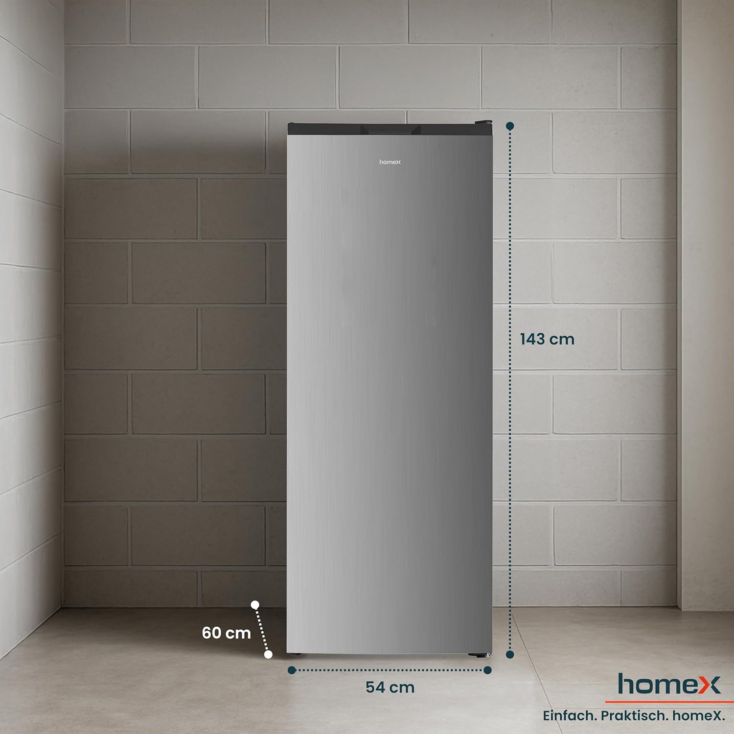 homeX Gefrierschrank NoFrost, Tiefkühlschrank groß - 161L Nutzinhalt, 4-Sterne Gefrieren, Freezer No Frost, Gefrierschränke freistehend, Super-Frost-Funktion, leise 39 dB, silber, FSN1611E-S