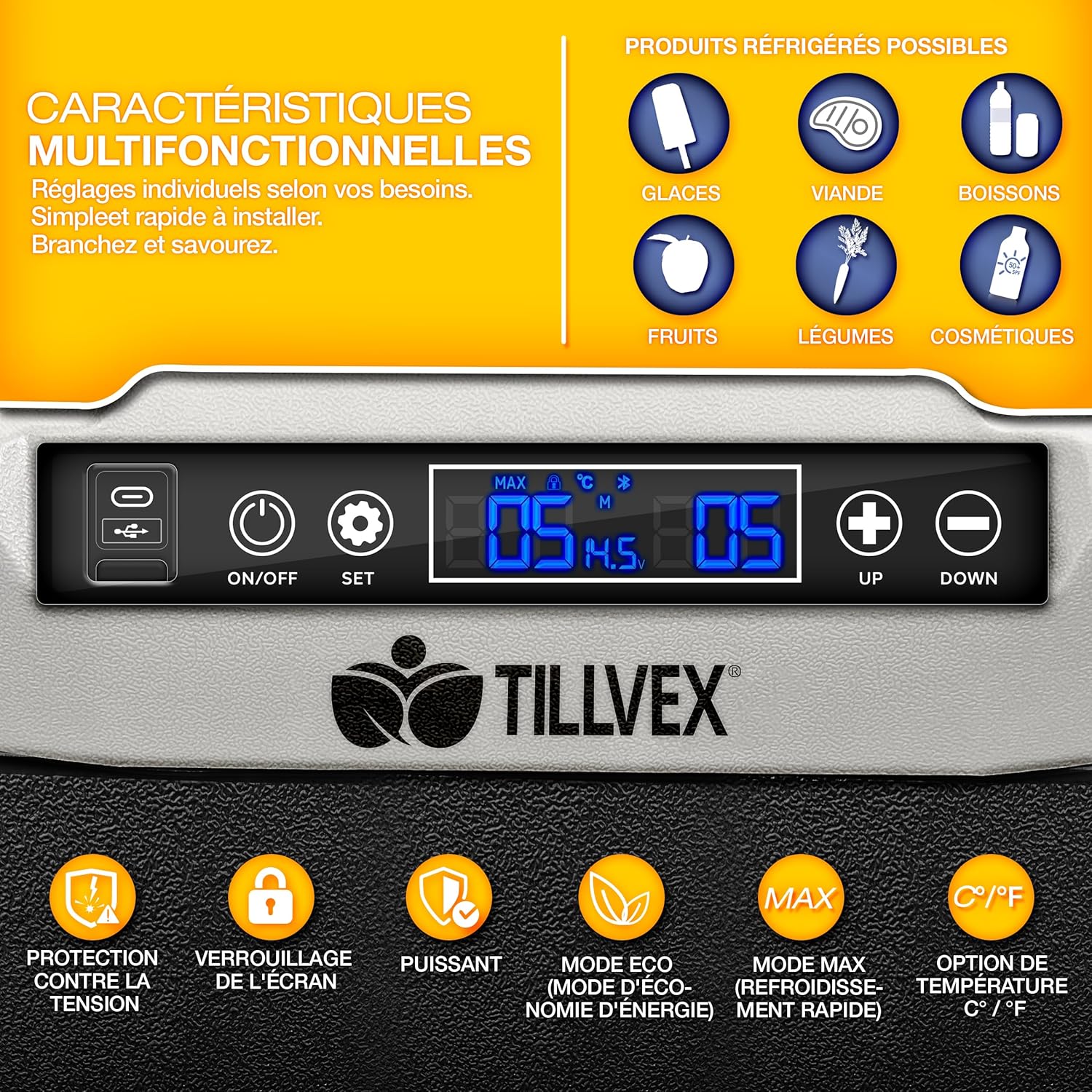 tillvex Glacière à Compresseur | Congélateur Electrique avec Contrôle WiFi-APP, Port USB, 12/24 V 230V | Réfrigérateur jusqu'à -20 °C pour Voiture, Camion, Bateau, Camping-Car, Camping (Gris, 50 L)