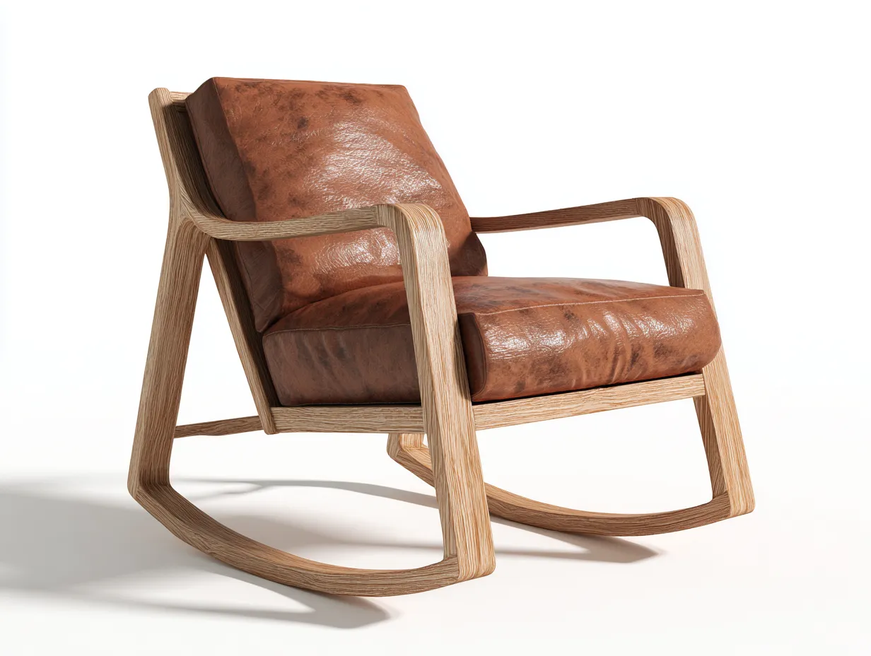 Schaukelstuhl Kunstleder 72 x 95 x 98 cm - cognacbraun - für Wohnzimmer - modern mit Holzgestell