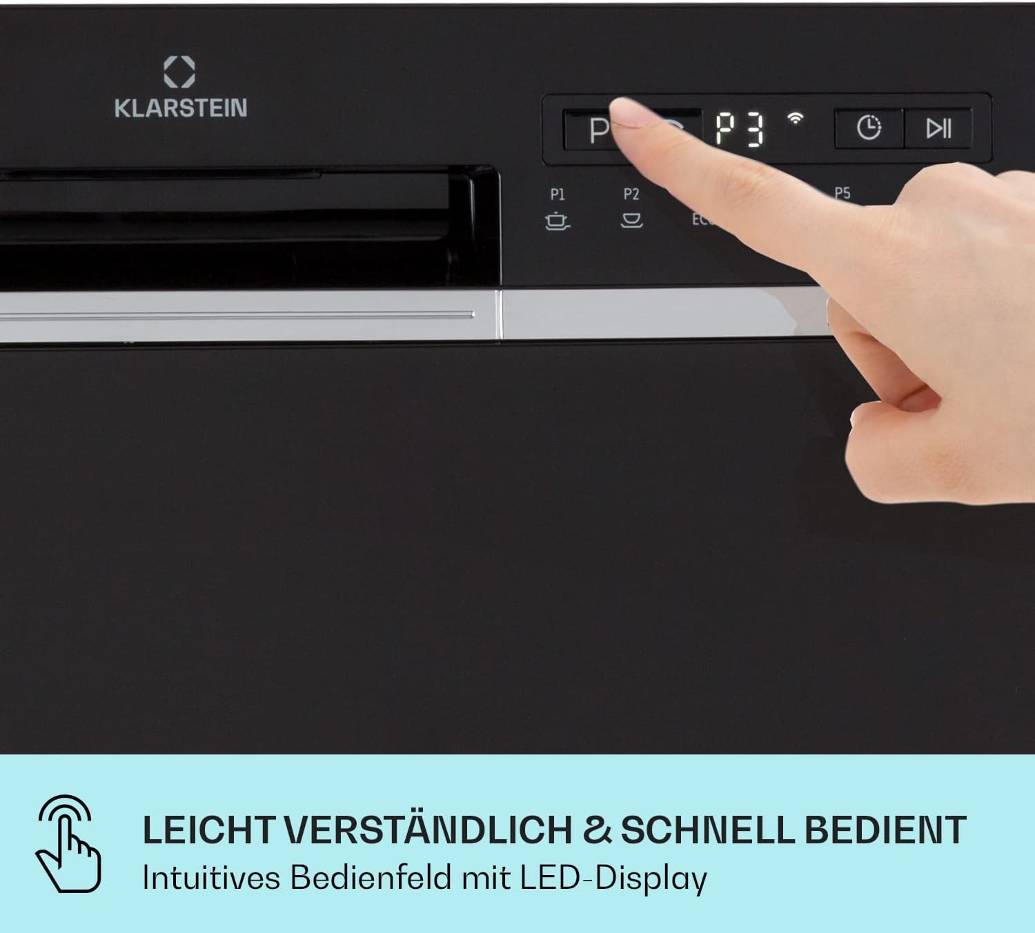 Klarstein  ia 8 - Spülmaschine, Geschirrspüler, Freistehend, Teilintegriert, F, 55 cm breit, 8 Maßgedecke, 6 Programme, Aquastop, silber