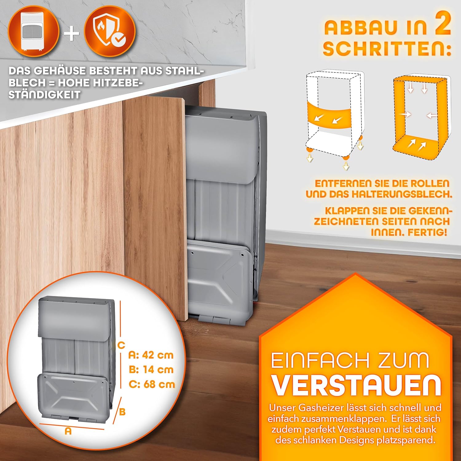 TRESKO 4200 Watt Gasheizung inkl. Gasdruckregler Gasschlauch + Abdeckung | Gasheizer Gasofen Gasheizofen mit 3 Stufen | Infrarot Gasheizgerät (Grau)