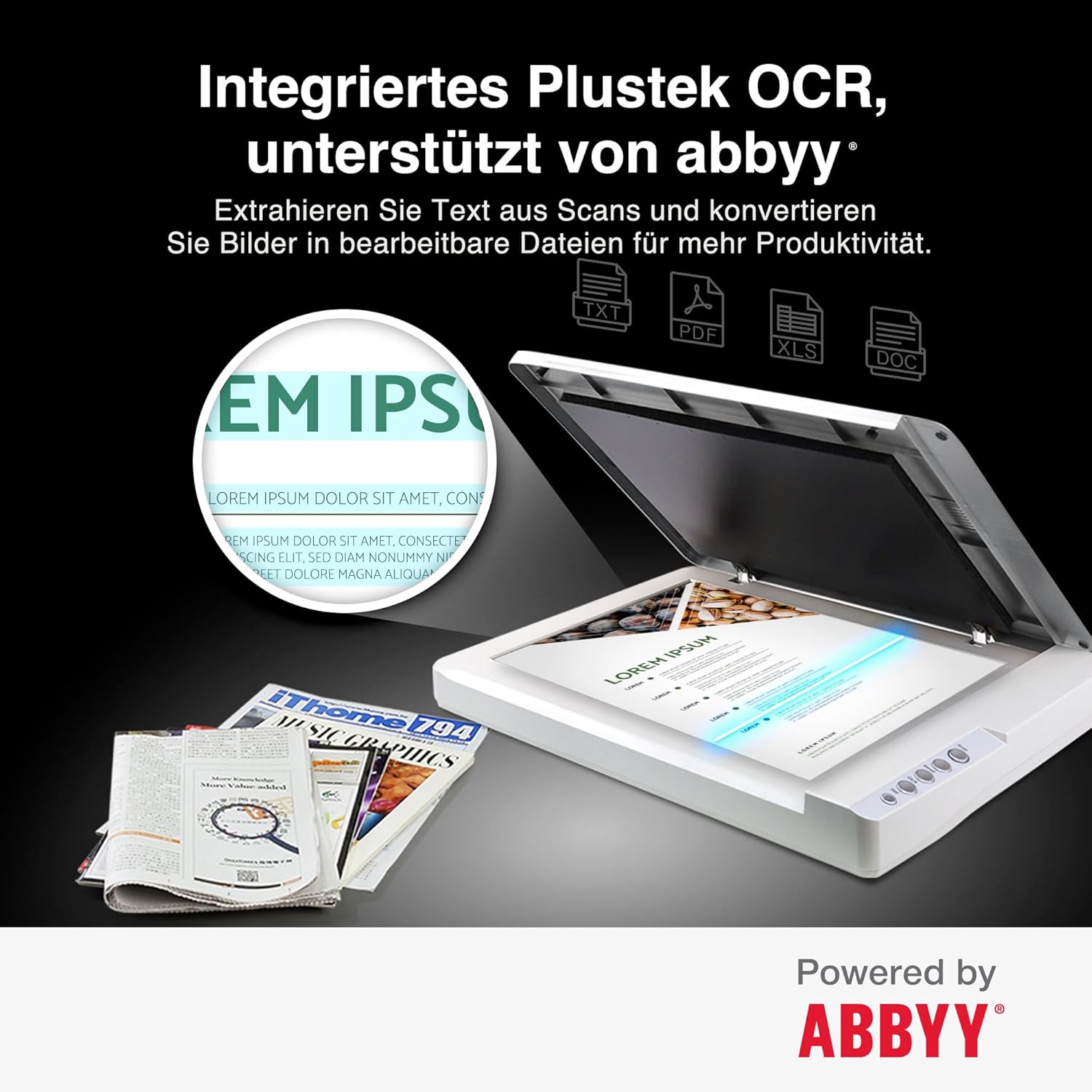 Plustek A3-Flachbettscanner OS1180, für A3-Grafiken und Dokumente Design für Büchereien, Schulen und kleine Büros. Benötigt ca. 9 Sekunden für EIN A3-Dokument.