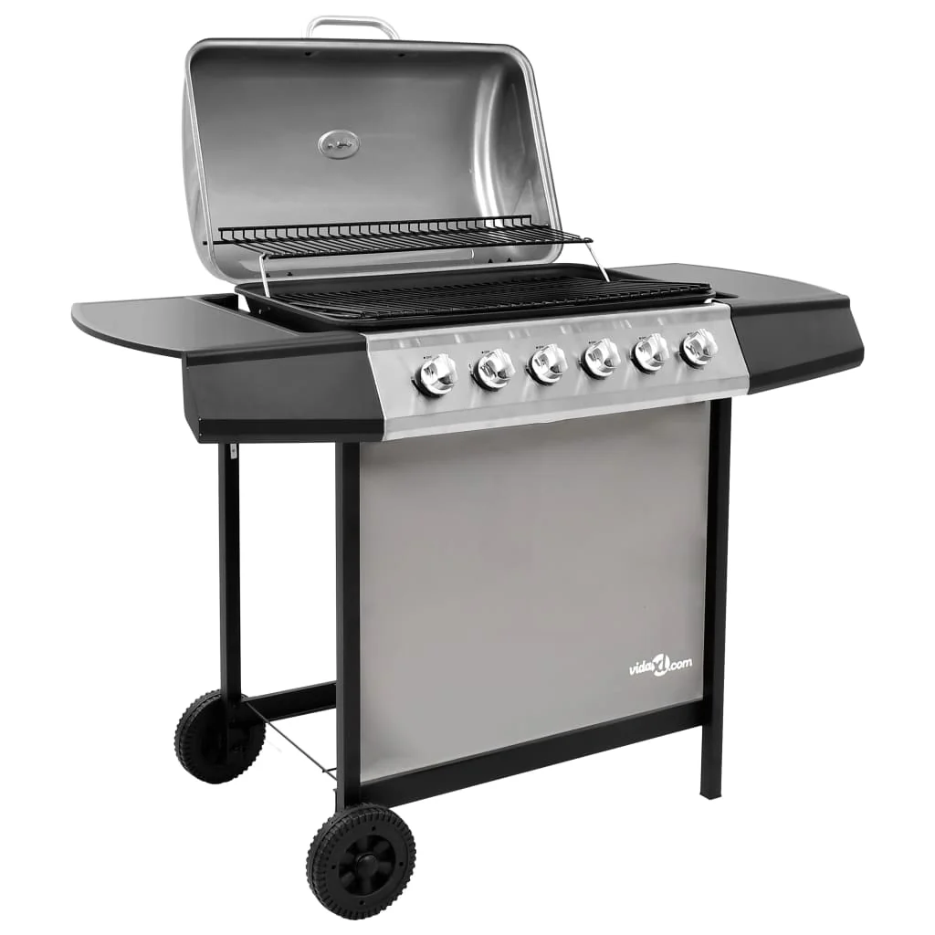 Grill gazowy 2025 z 6 palnikami, czarno-srebrny V0288