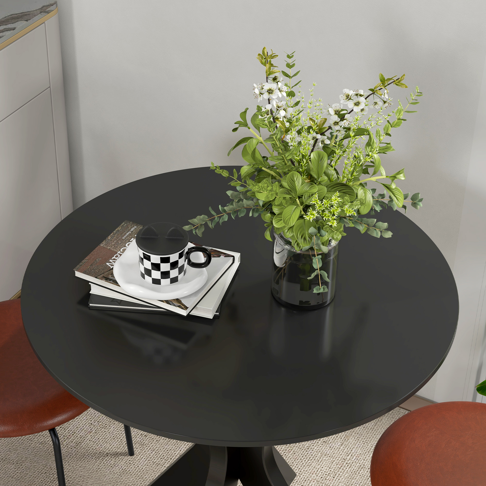 Ronde Eettafel Keukentafel, Modern Ontwerp, 78 cm x 78 cm x 75 cm, Zwart