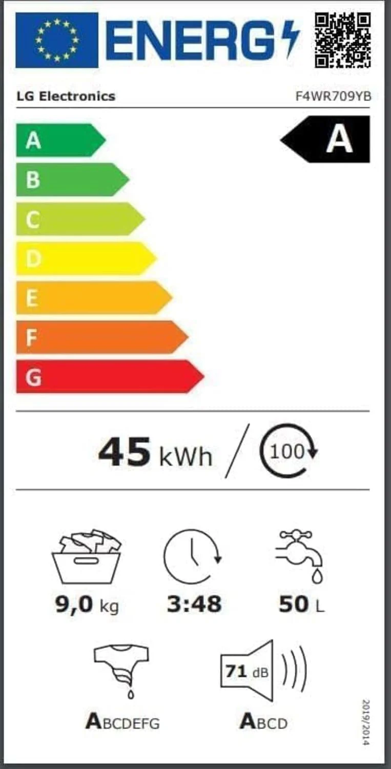 LG F4WV7080, Klasse A, Voorlader Wasmachine 8 kg, 1400 tpm, AI Direct Drive, Wi-Fi, Dieptereiniging met Stoom, Grote Capaciteit, TRIPLE A, Veiligheidsglas Buitendeur, 62 x 60 x 85 cm ? Wit