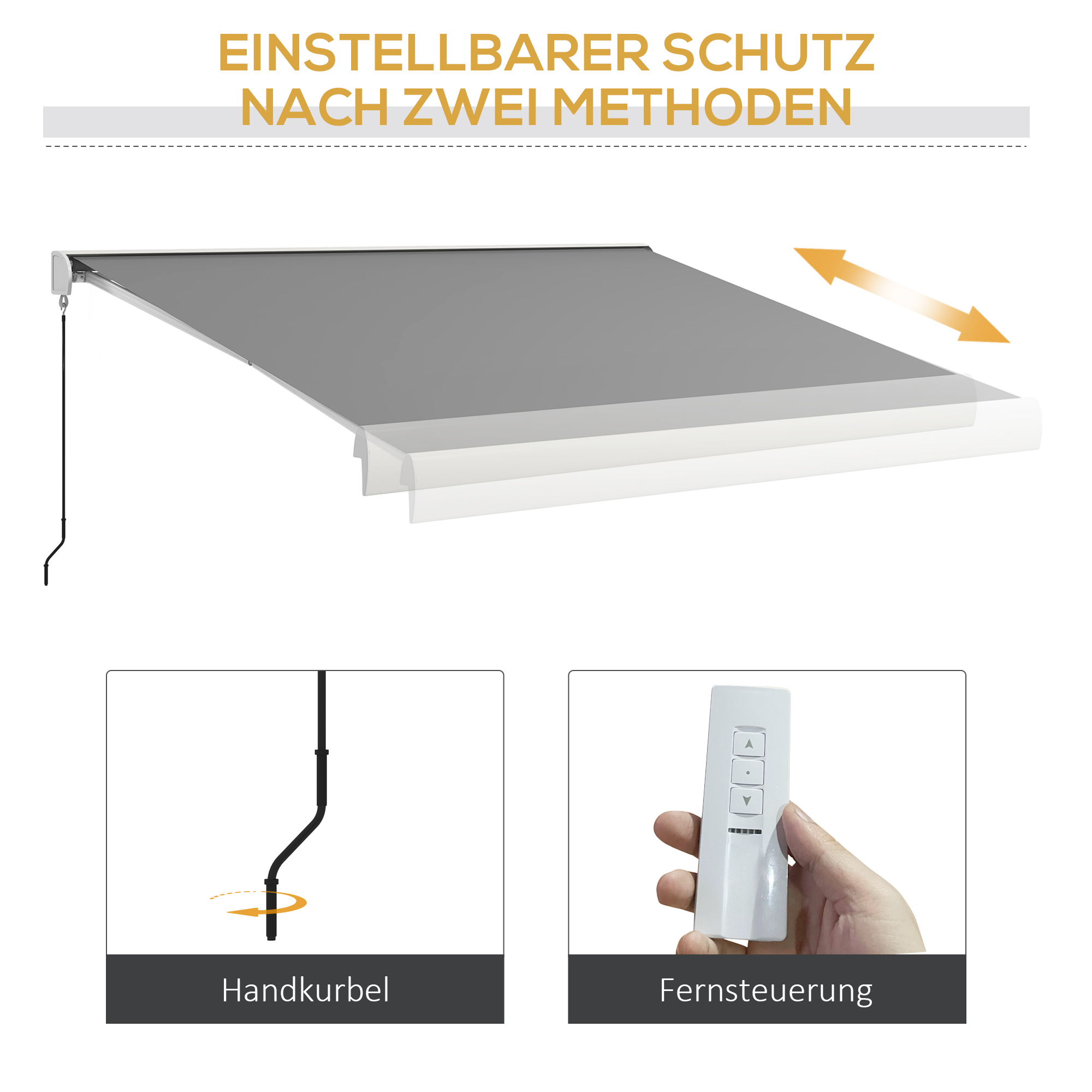 Outsunny Zonwering, elektrisch/handmatig uitschuifbaar, Volledige cassette, Afstandsbediening, Aluminium frame, 4 x 3 m, Lichtgrijs