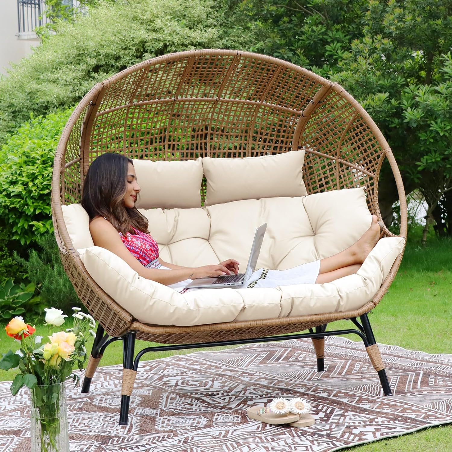 NICESOUL? Double Egg Chair Indoor Outdoor Stationary Oversized 6.5