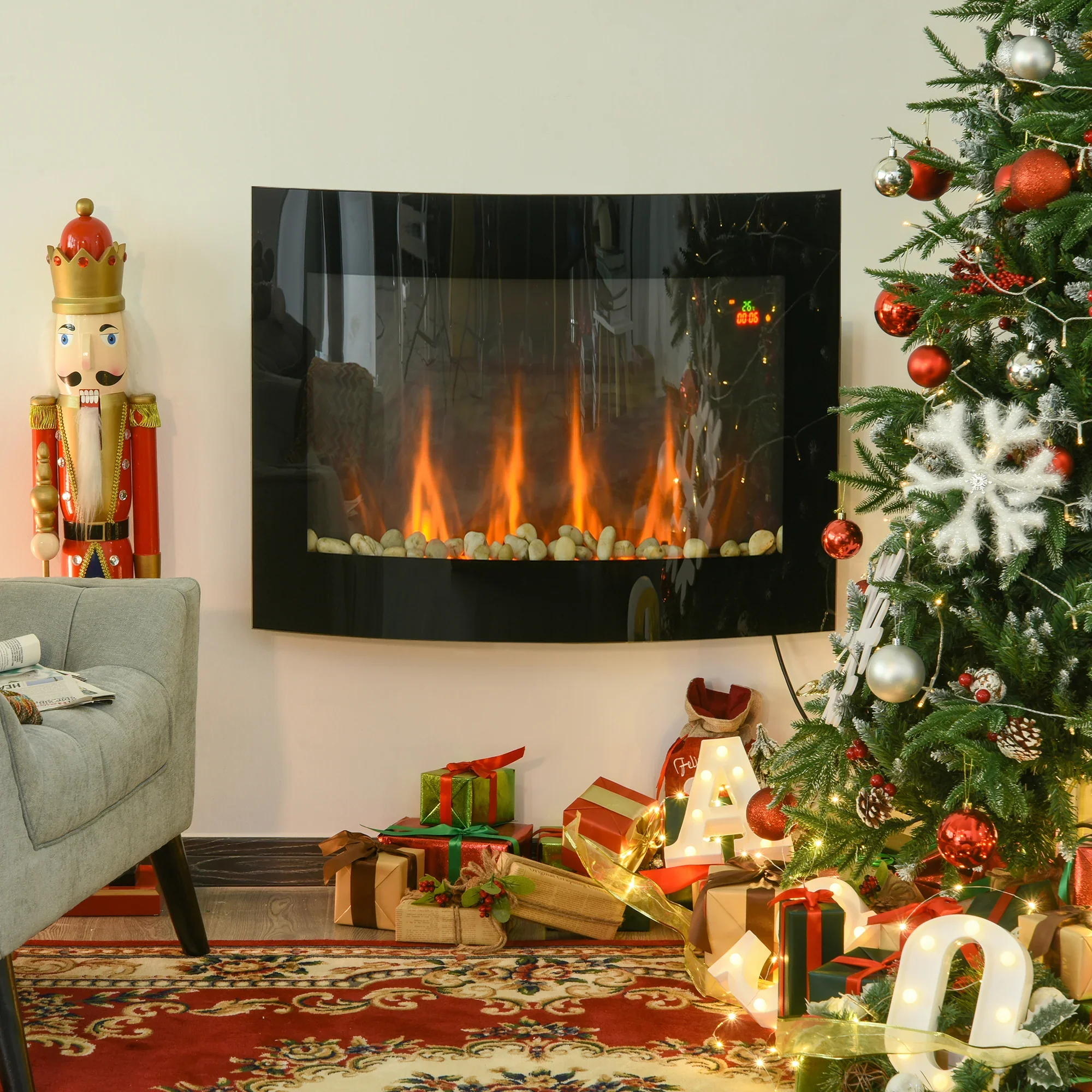 HOMCOM Elektrische haard LED-vlameffect 7 kleuren Oververhittingsbeveiliging RVS