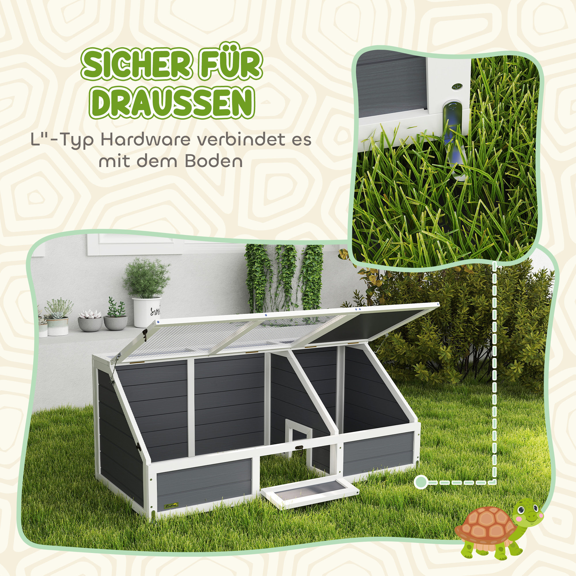 Schildpaddenverblijf, Buiten Schildpaddenkooi, Bodemloos Ontwerp, Gemakkelijk te Openen, Lichtgrijs